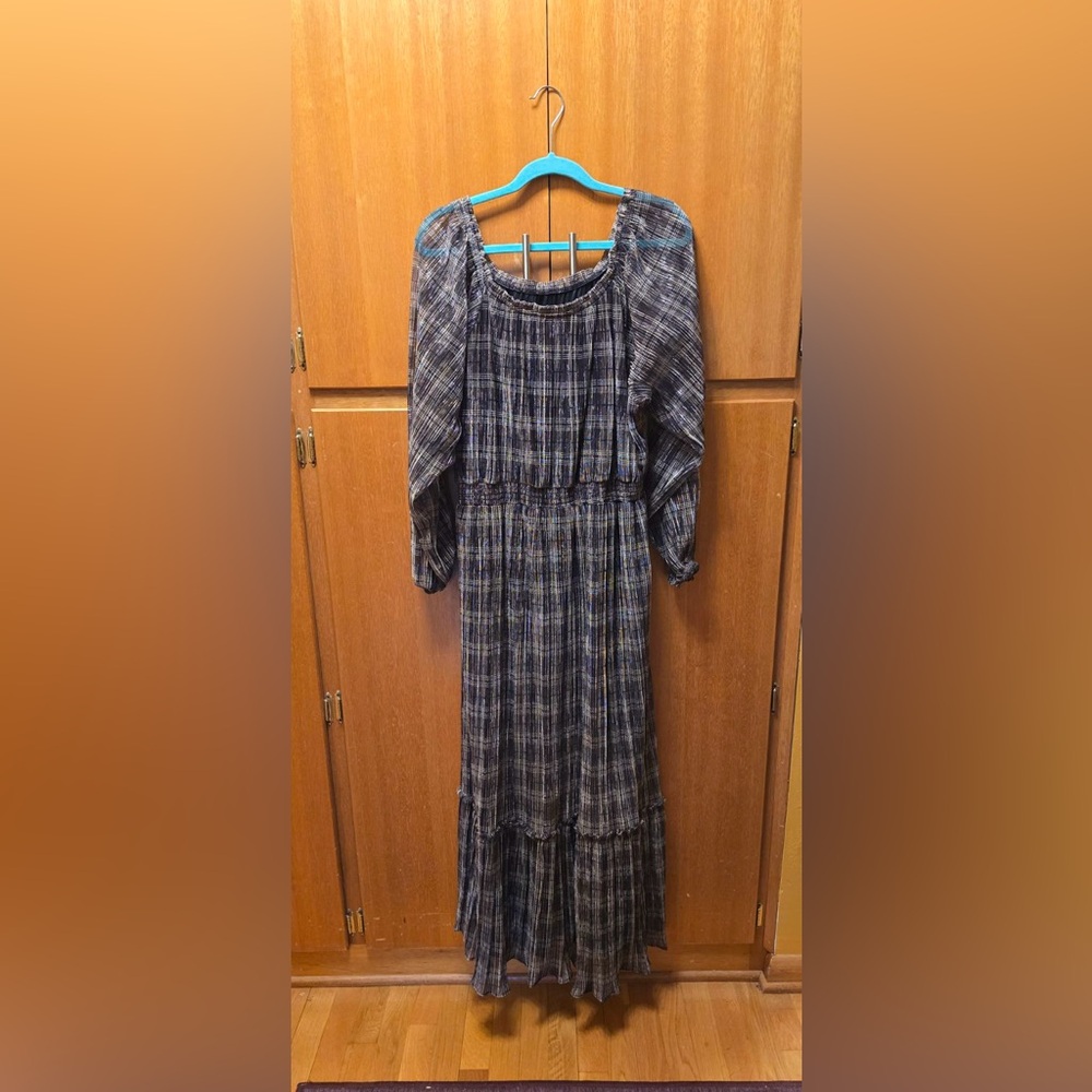 Knox Rose Plaid Maxi Dress in Navy and Gray
